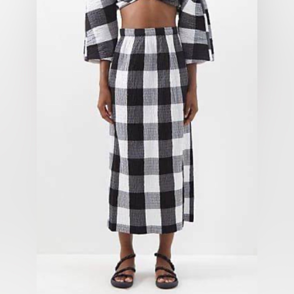 Mara Hoffman Denise Gingham Ruched Midi Skirt